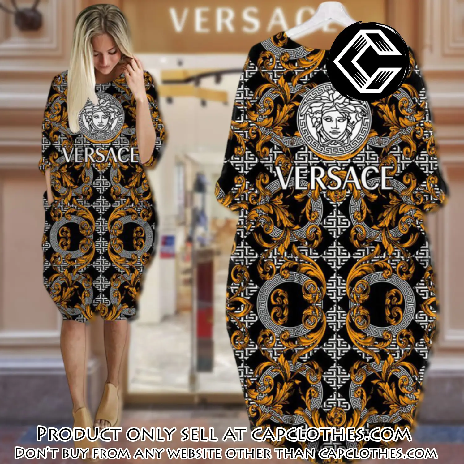 Gianni versace black batwing pocket dress luxury brand for women pd084 cc5713302